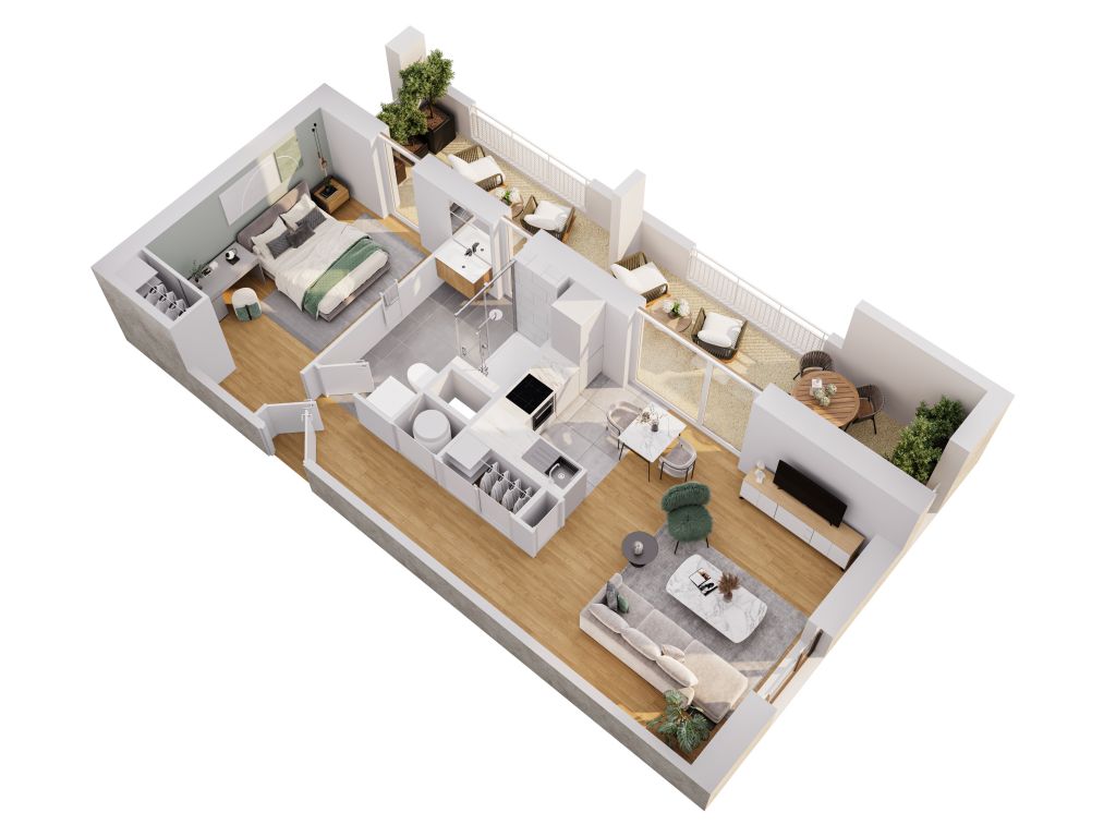 Appartement type T2 - A203 - 3D