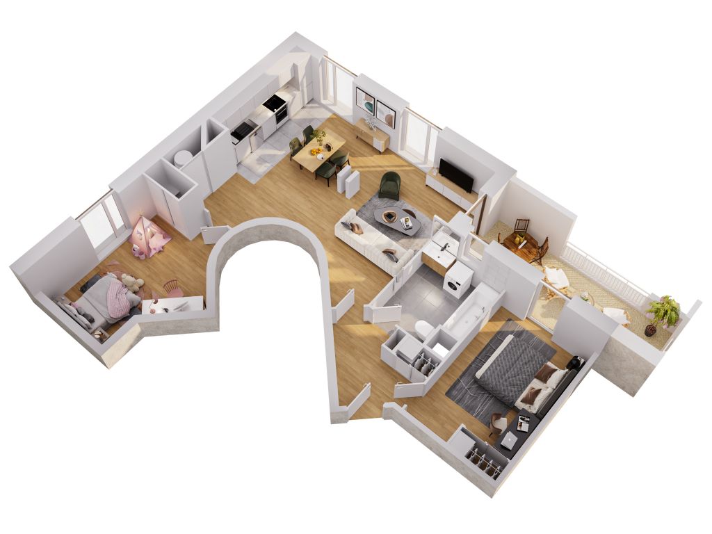 Appartement type T3 - A201 - 3D